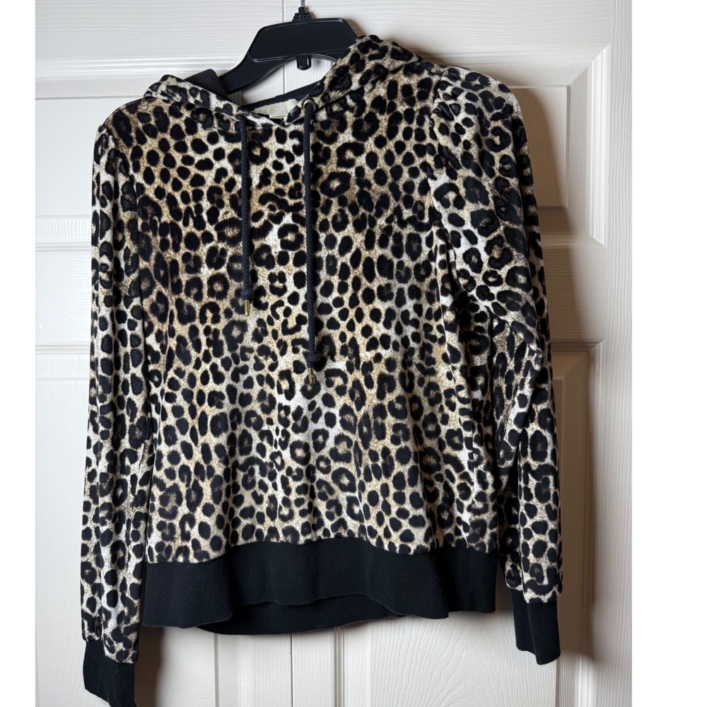 MICHAEL Michael Kors Soft Velour Leopard Print Hoodie Sweatshirt XS